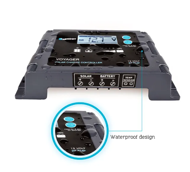 Renogy Voyager - 20A PWM Waterproof Charge Controller w/ LCD Display & LED Bar
