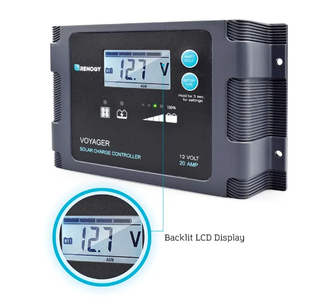 Renogy Voyager - 20A PWM Waterproof Charge Controller w/ LCD Display & LED Bar