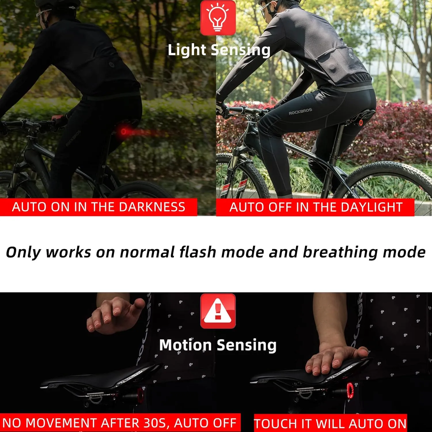 ROCKBROS Bike Tail Light Smart USB Rechargeable IPX6 Waterproof