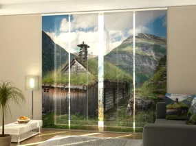 Set of 4 Panel Mountain Farm in Norway Fjords