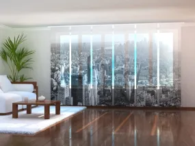Set of 6 Panel Curtains Black and White Manhattan