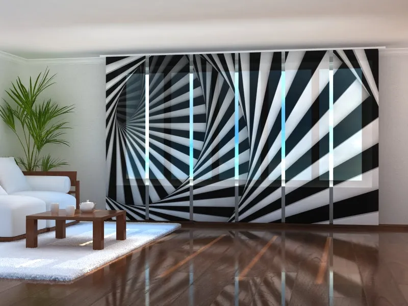 Sliding Panel Curtain Black and White Spiral