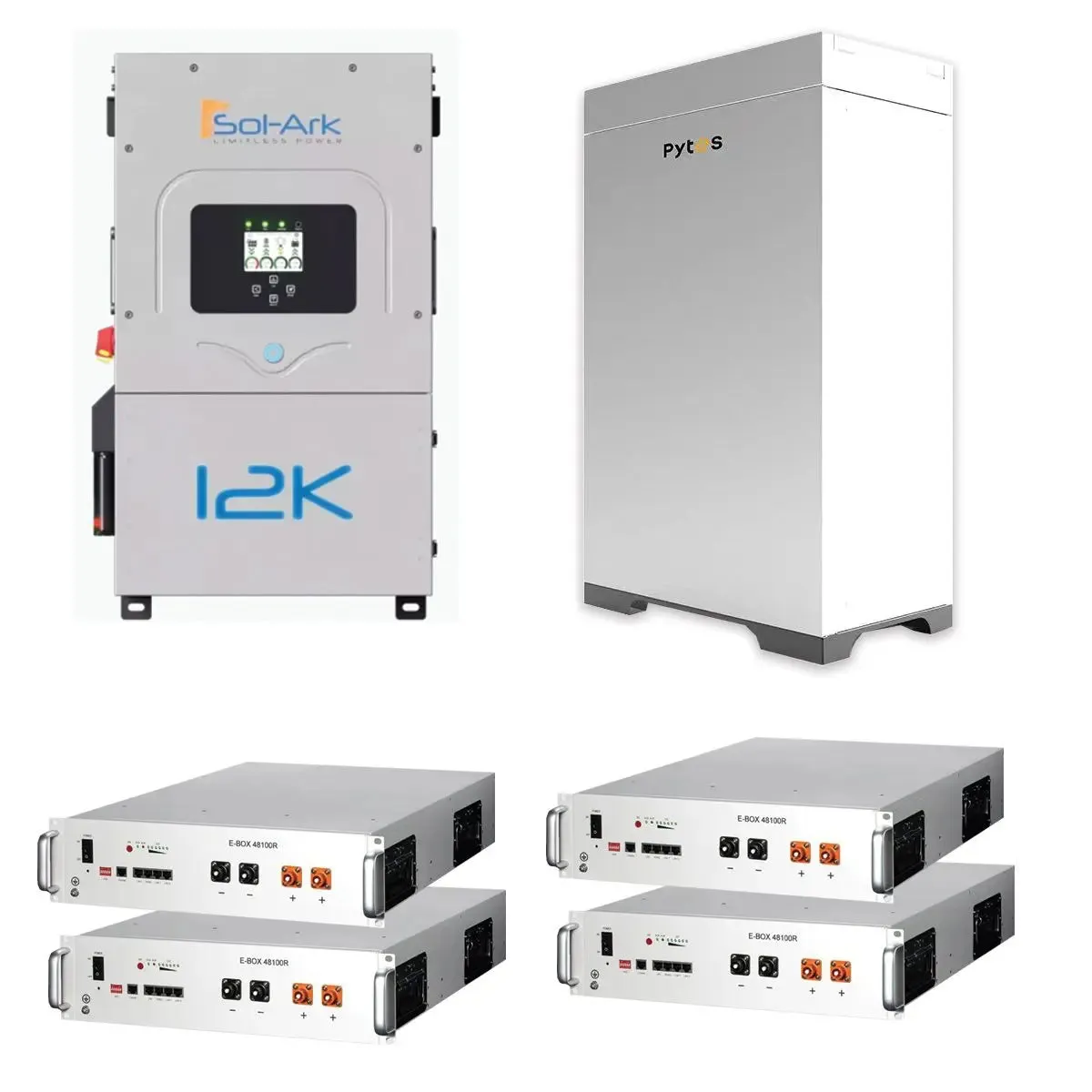 Sol-Ark 12K Inverter   Pytes LFP Battery   Pytes Indoor Cabinet Bundle (Sol-Ark-12K, E-box-48100R, Forest RB)