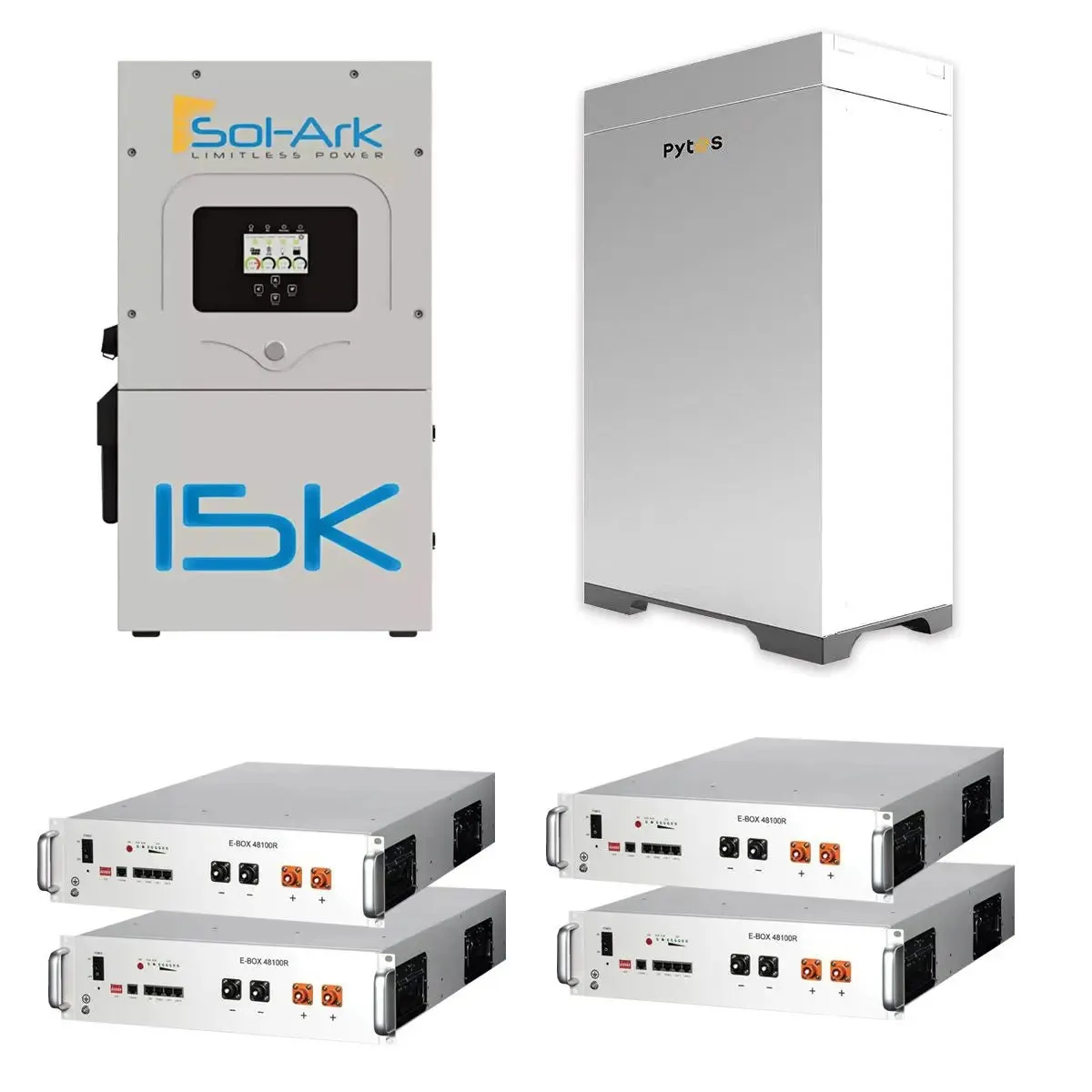 Sol-Ark 15K Inverter   Pytes LFP Battery   Pytes Indoor Cabinet Bundle (SA-Limitless-15K, E-box-48100R, Forest RB)