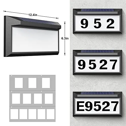 Solar Address Sign, Lighted Address Plaque Outdoor Waterproof, Illuminated Address Numbers, House Numbers for Outside