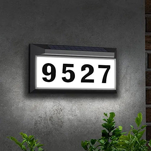 Solar Address Sign, Lighted Address Plaque Outdoor Waterproof, Illuminated Address Numbers, House Numbers for Outside