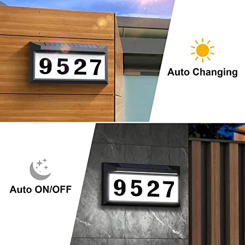Solar Address Sign, Lighted Address Plaque Outdoor Waterproof, Illuminated Address Numbers, House Numbers for Outside