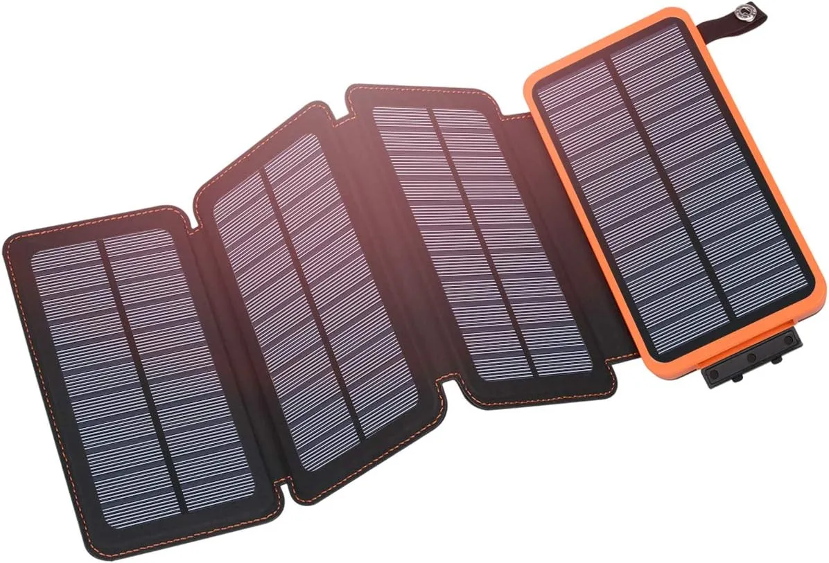 Solar Charger 25000mAh, Power Bank with 4 Solar Panels, Fast Charge External Battery Pack with Dual 2.1A Output USB Compatible with Smartphones