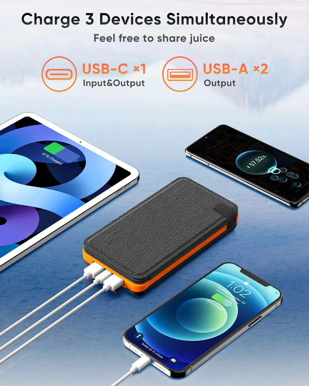 Solar Charger 25000mAh, Power Bank with 4 Solar Panels, Fast Charge External Battery Pack with Dual 2.1A Output USB Compatible with Smartphones