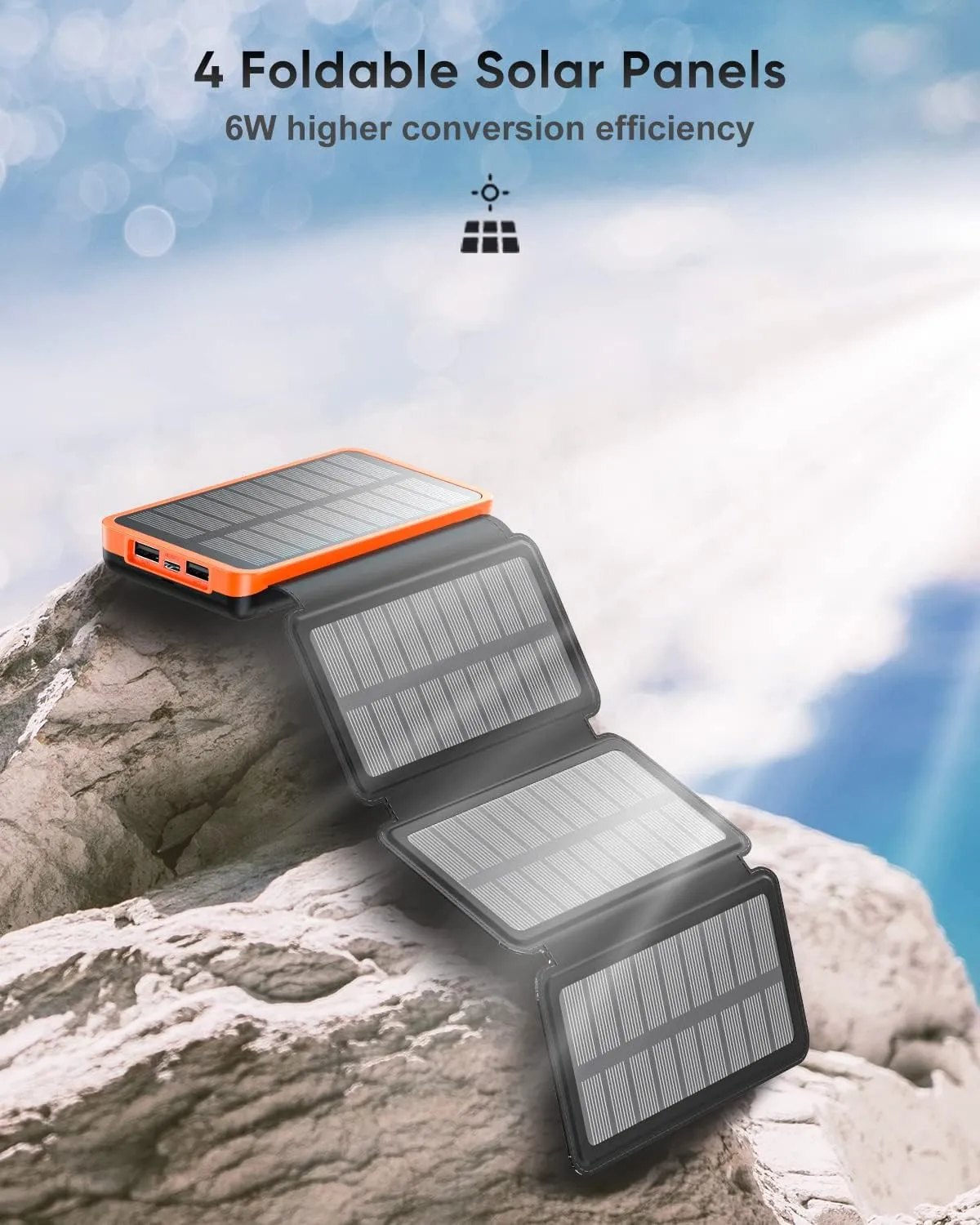 Solar Charger 25000mAh, Power Bank with 4 Solar Panels, Fast Charge External Battery Pack with Dual 2.1A Output USB Compatible with Smartphones