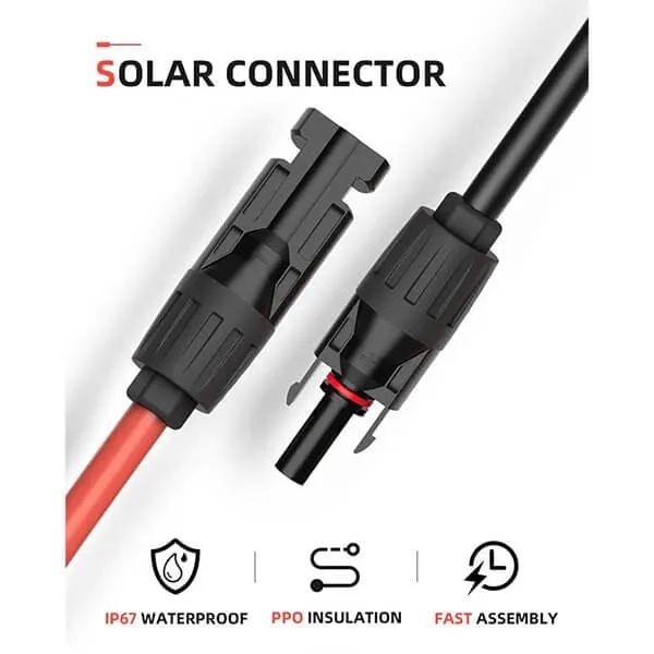 Solar Extension Cable with Extra Free Connectors(xx FT Red xx FT Black)