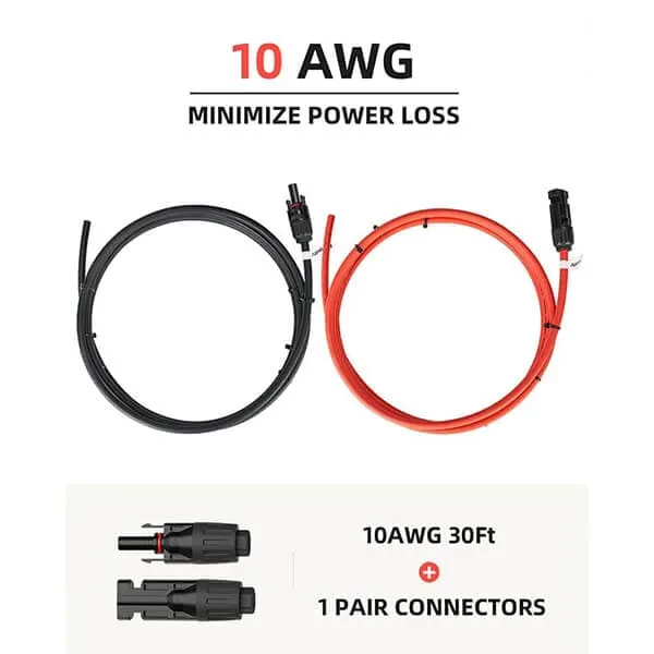 Solar Extension Cable with Extra Free Connectors(xx FT Red xx FT Black)