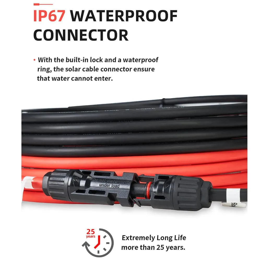 Solar Extension Cable with Extra Free Connectors(xx FT Red xx FT Black)