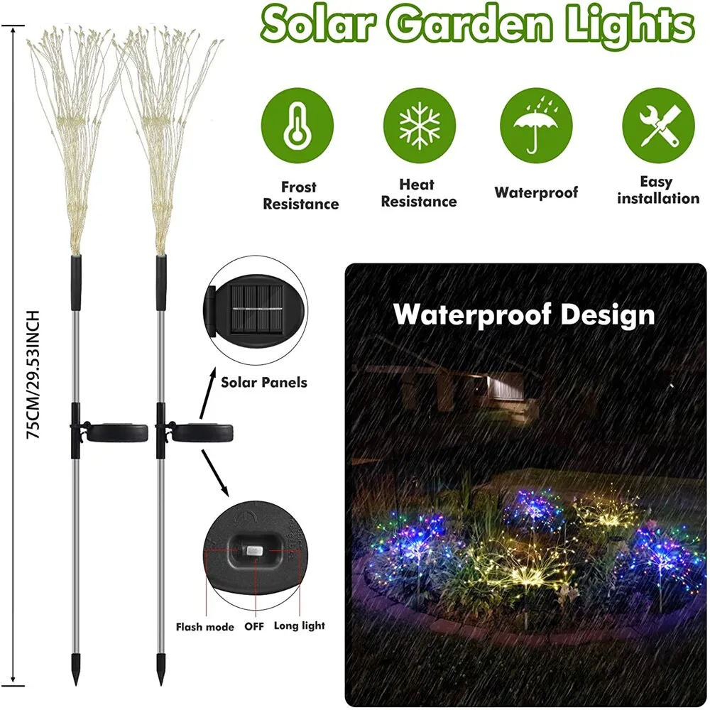 Solar Fireworks Lamp Outdoor Grass Globe Dandelion Flash String Fairy lights 60 /120/200 LED For Garden Lawn Holiday Light