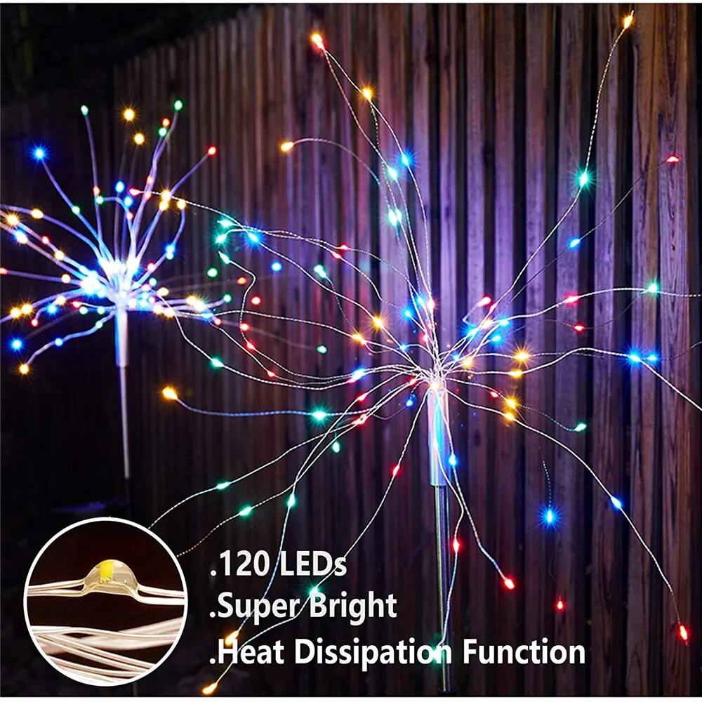Solar Fireworks Lamp Outdoor Grass Globe Dandelion Flash String Fairy lights 60 /120/200 LED For Garden Lawn Holiday Light