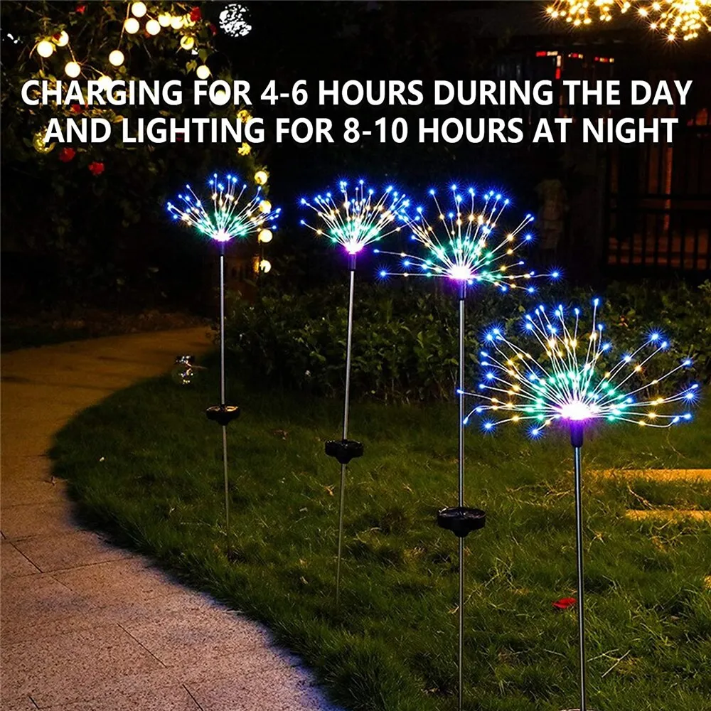 Solar Fireworks Lamp Outdoor Grass Globe Dandelion Flash String Fairy lights 60 /120/200 LED For Garden Lawn Holiday Light