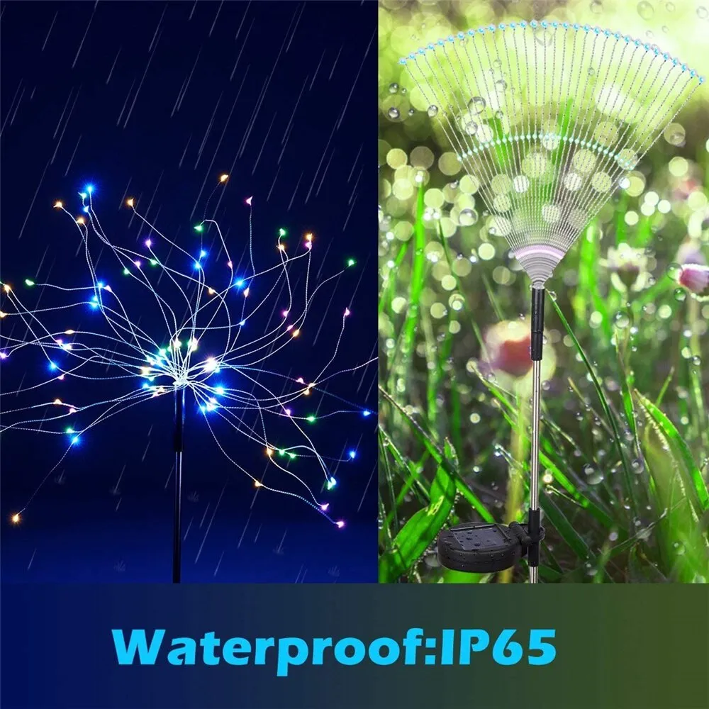 Solar Fireworks Lamp Outdoor Grass Globe Dandelion Flash String Fairy lights 60 /120/200 LED For Garden Lawn Holiday Light