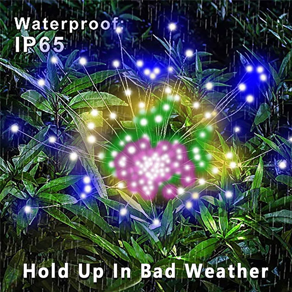 Solar Fireworks Lamp Outdoor Grass Globe Dandelion Flash String Fairy lights 60 /120/200 LED For Garden Lawn Holiday Light