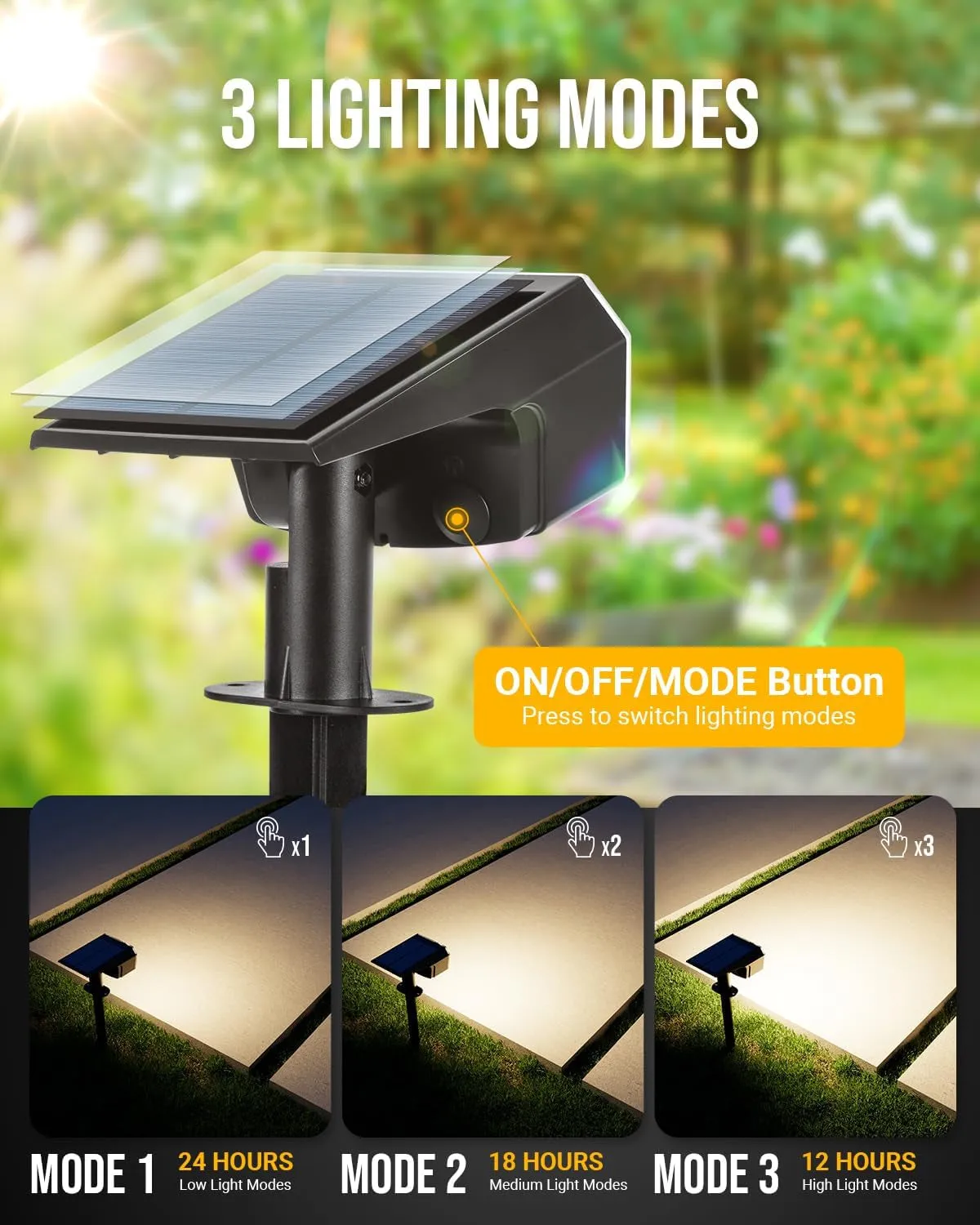 Solar Spot Lights Outdoor Waterproof IP65, 63 LED 3 Lighting Modes Wall Lights Illuminate Yard Garden House Garage-2 Pack