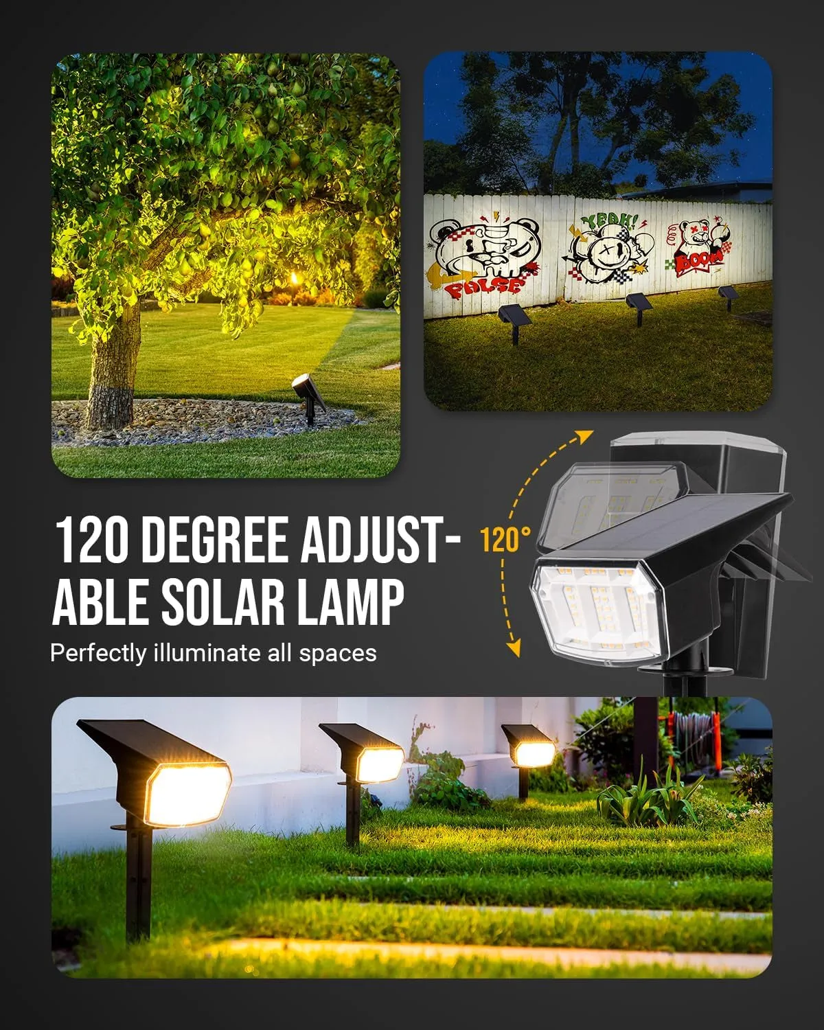 Solar Spot Lights Outdoor Waterproof IP65, 63 LED 3 Lighting Modes Wall Lights Illuminate Yard Garden House Garage-2 Pack