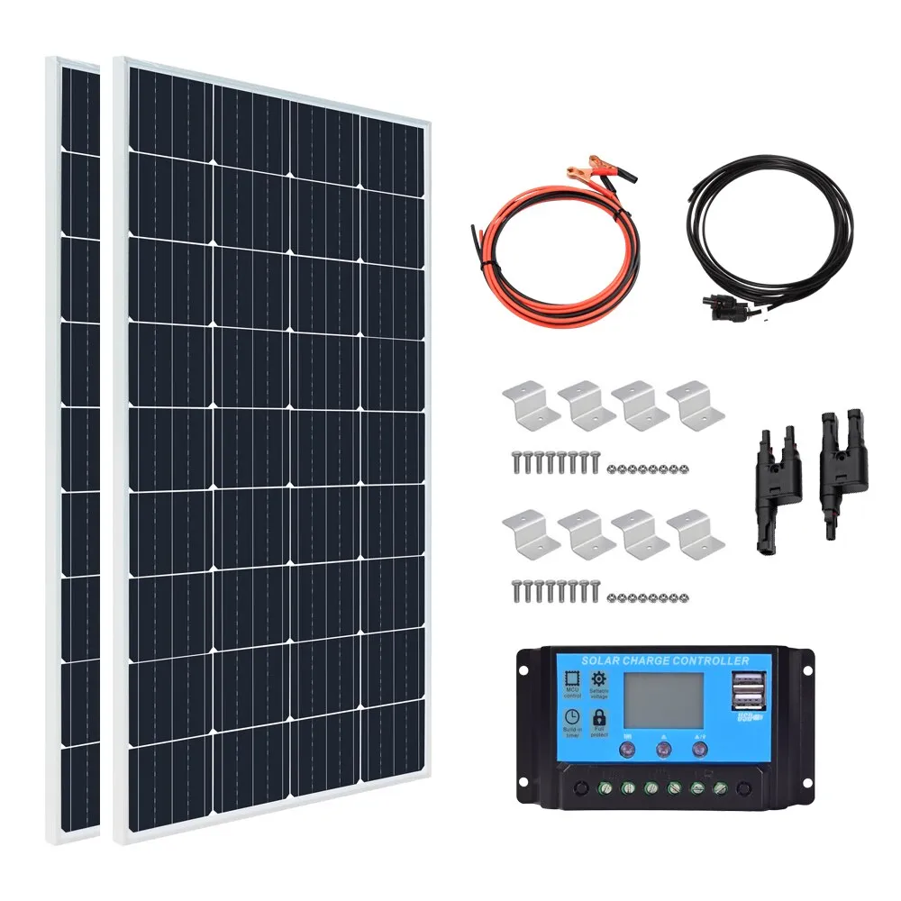 Solpanelskit inkl tillbehör. Välj mellan 150W eller 300W system. 12V/24V Battery Charger System Kit PV Panels