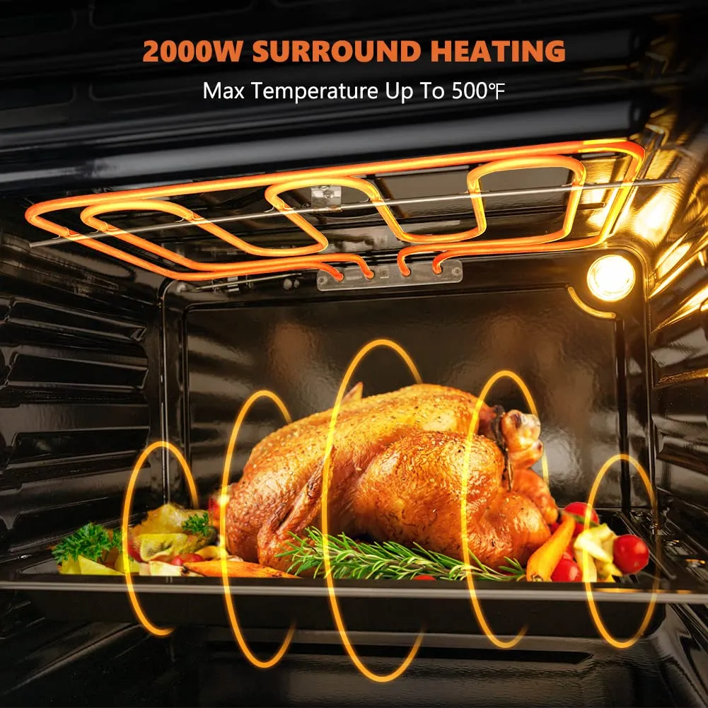 Thermomate 24 Inch Electric Wall Oven, 5 Cooking Functions Black Glass