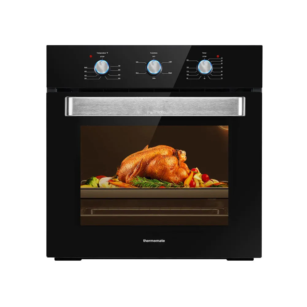Thermomate 24 Inch Electric Wall Oven, 5 Cooking Functions Black Glass