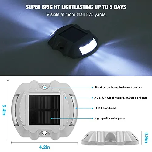 VOLISUN Solar Deck /Dock Lights, 12-Pack Led Wireless IP67 Waterproof Outdoor Warning Step Lights for Driveway Sidewalk Garden Pathway Yard(White)