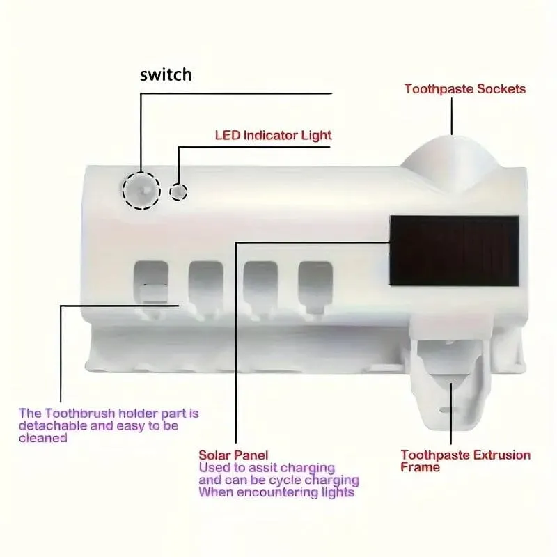 Wall Mounted 4 Slot Toothbrush UV Disinfection Device