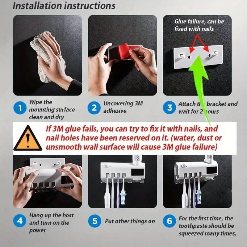 Wall Mounted 4 Slot Toothbrush UV Disinfection Device