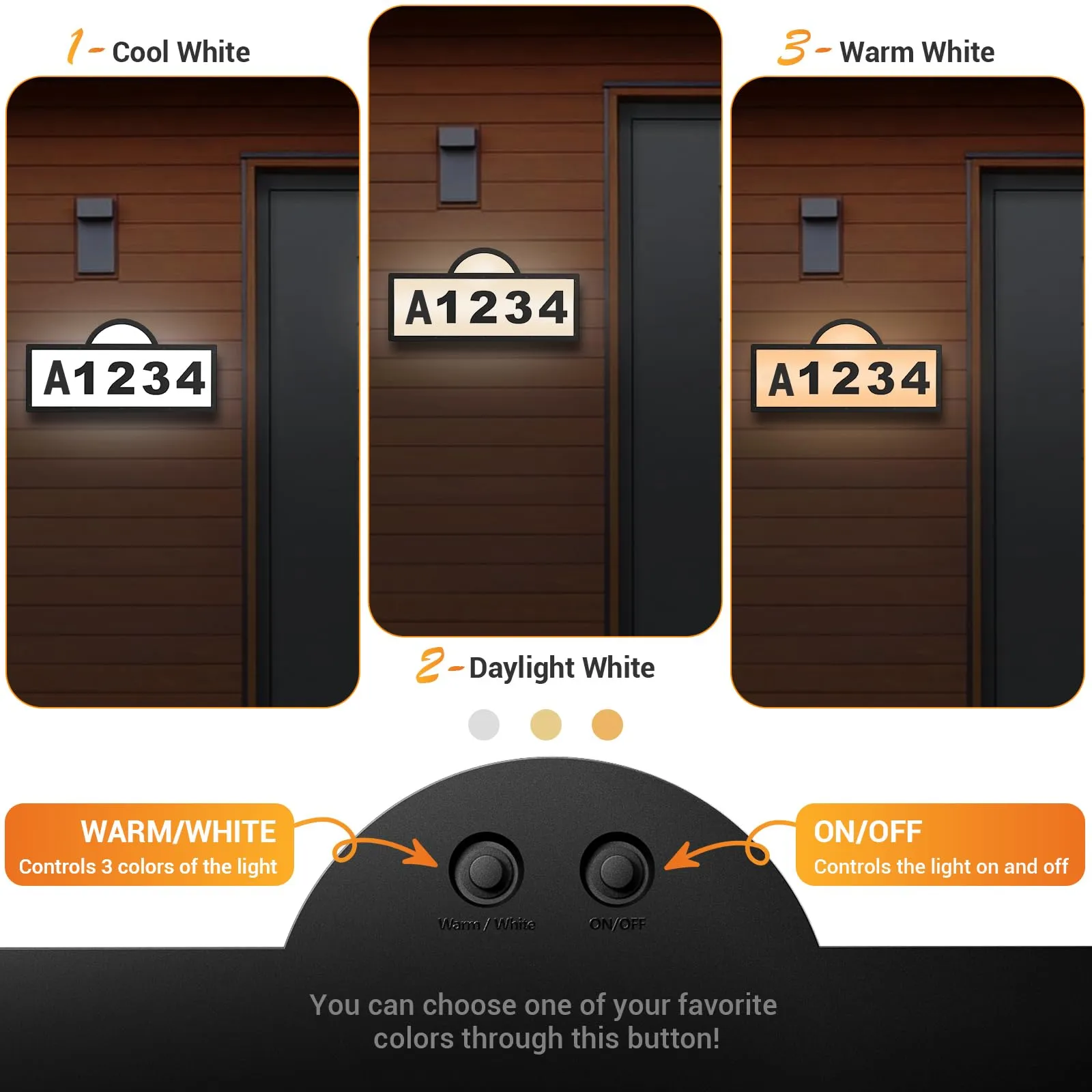 Waterproof Solar Powered 3 Color LED Illuminated House Number Signs
