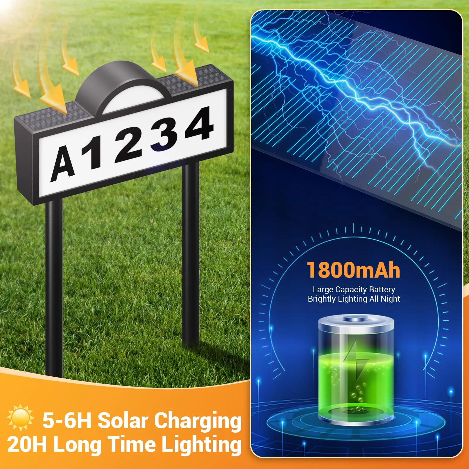 Waterproof Solar Powered 3 Color LED Illuminated House Number Signs