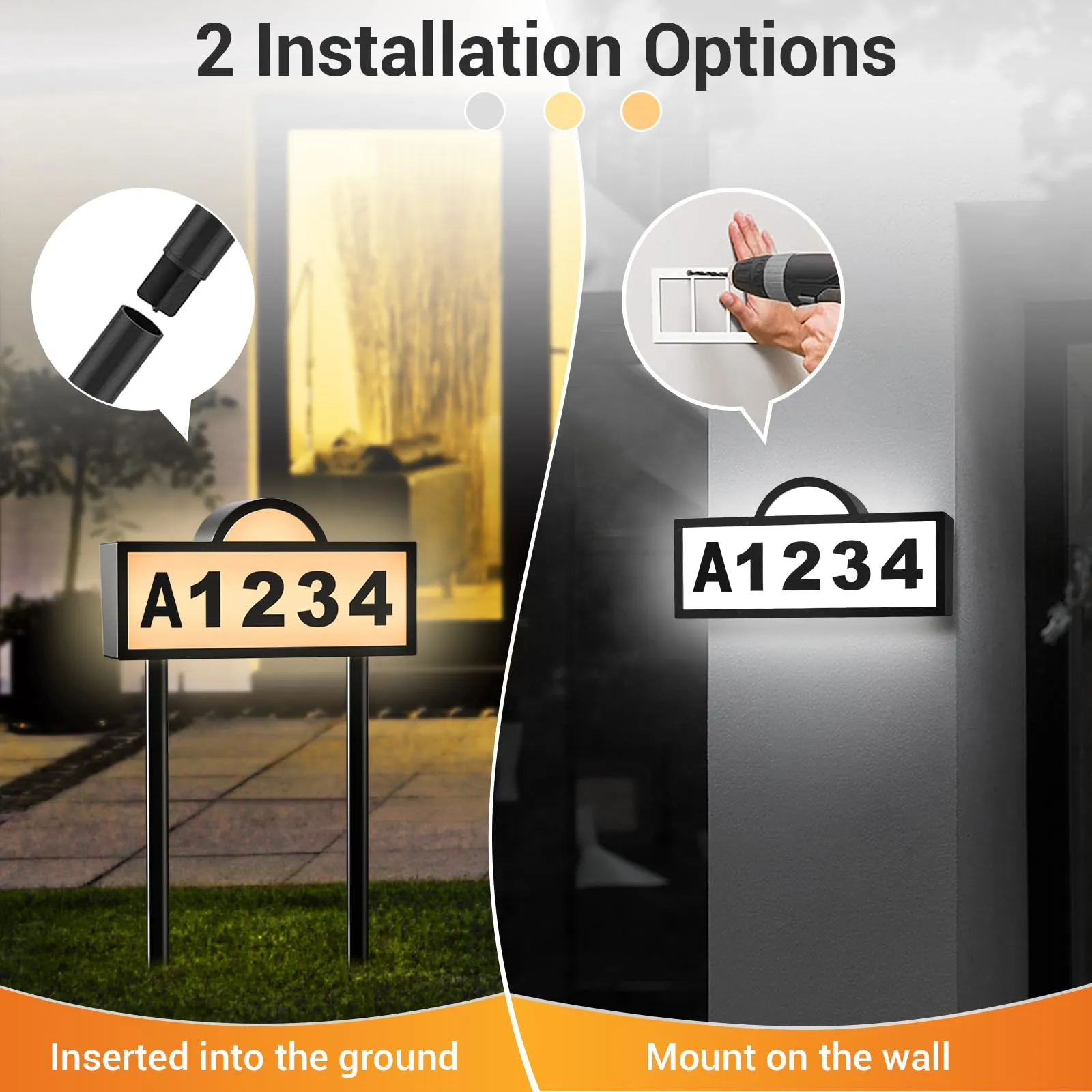 Waterproof Solar Powered 3 Color LED Illuminated House Number Signs