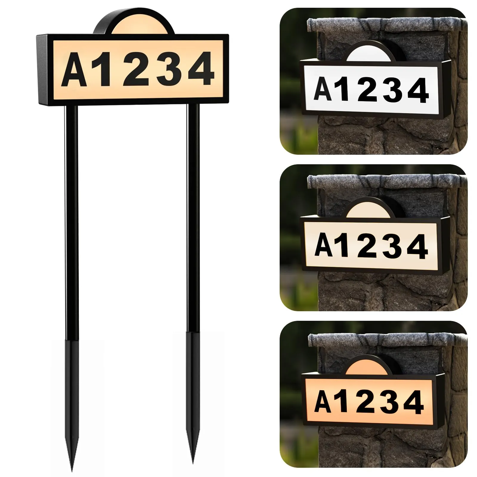 Waterproof Solar Powered 3 Color LED Illuminated House Number Signs