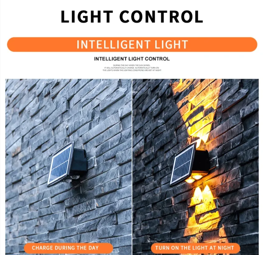 Waterproof Warm Yellow Outdoor Solar Led Wall Light Bl-377