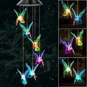 WeeksEight Blue Hummingbird Solar Wind Chimes Colors Changing Lights, Birthday Gifts for Mom Grandma Women Mothers, Decorations Windchimes Outdoor Garden Yard Decor