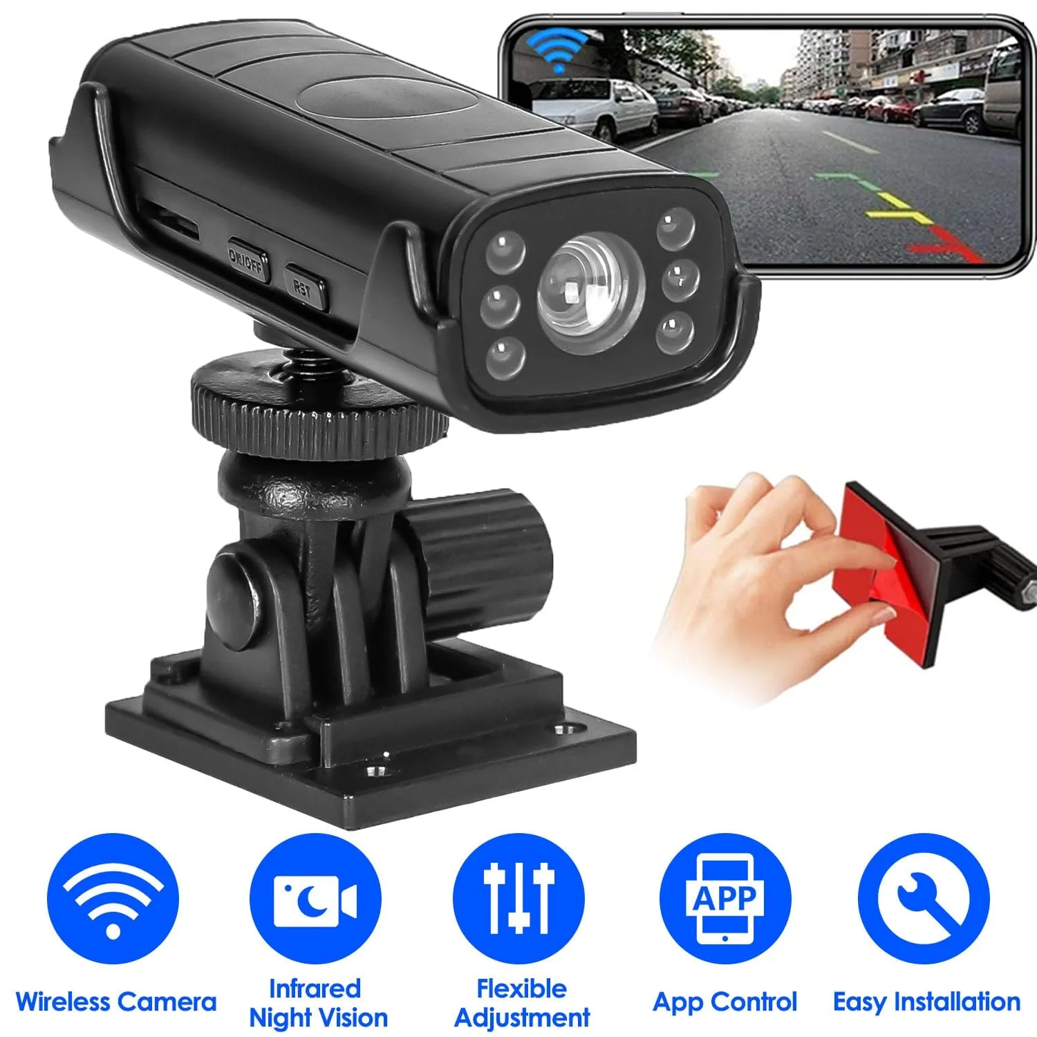 Wireless Camera Reverse Hitch Guide with Flexible Adhesive Base